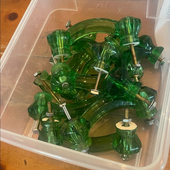 Vintage Green Glass Drawer Pulls